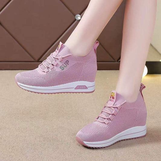 Platform Sneaker Fashionable Flying Woven Breathable Running Shoes