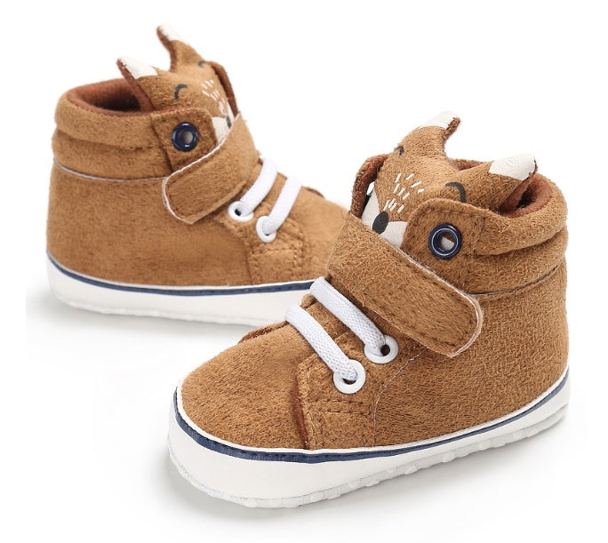 Puseky New Baby Boy Girls Shoes Cute Cartoon Bear Fox First Walkers Canvas Sneaker Anti-slip Soft Sole Toddler Shoes Footwear