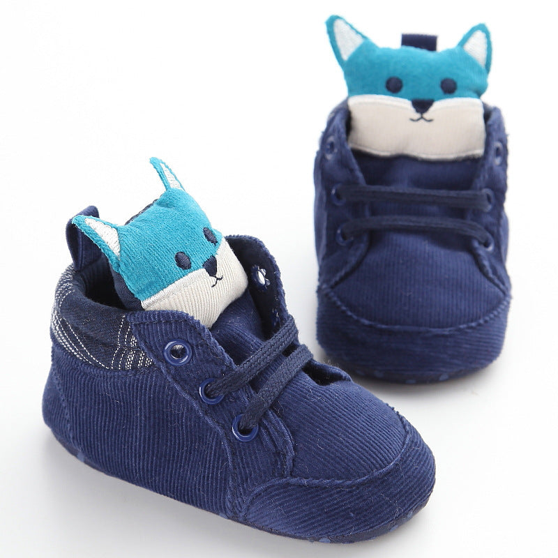 Puseky New Baby Boy Girls Shoes Cute Cartoon Bear Fox First Walkers Canvas Sneaker Anti-slip Soft Sole Toddler Shoes Footwear