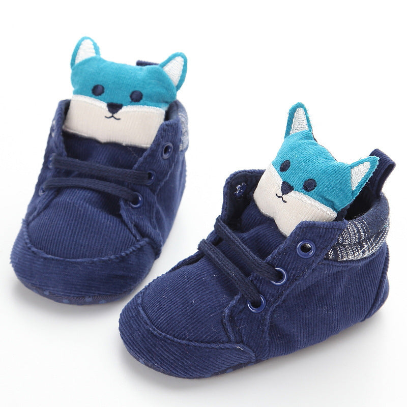 Puseky New Baby Boy Girls Shoes Cute Cartoon Bear Fox First Walkers Canvas Sneaker Anti-slip Soft Sole Toddler Shoes Footwear