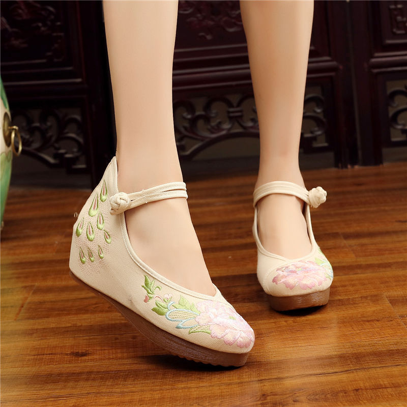 Shoes Women Lace Up Embroidered Shoes With High Slope Style Dancing Shoes Single Cloth Shoes