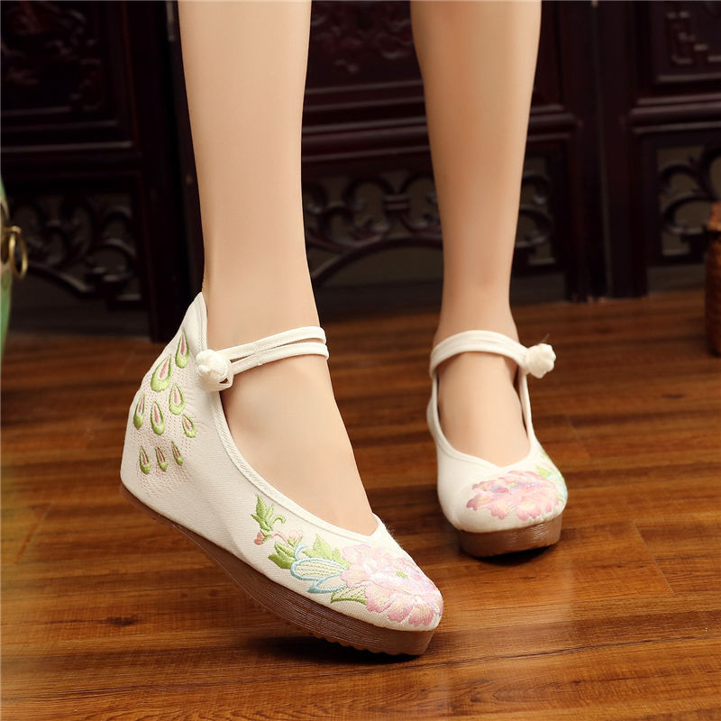 Shoes Women Lace Up Embroidered Shoes With High Slope Style Dancing Shoes Single Cloth Shoes