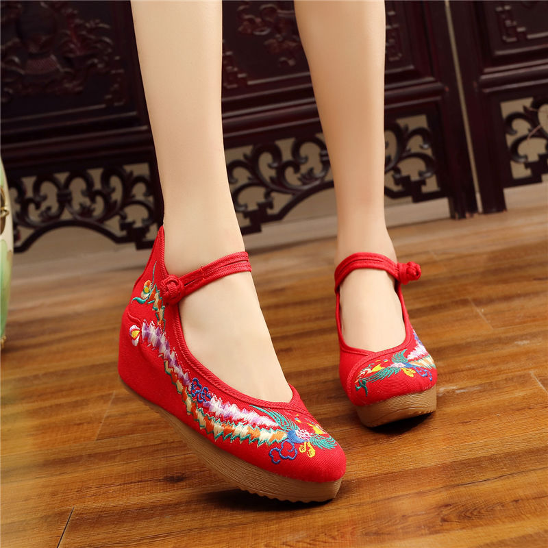 Shoes Women Lace Up Embroidered Shoes With High Slope Style Dancing Shoes Single Cloth Shoes