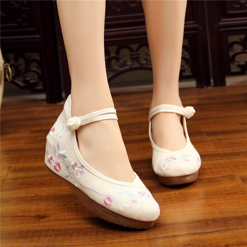 Shoes Women Lace Up Embroidered Shoes With High Slope Style Dancing Shoes Single Cloth Shoes