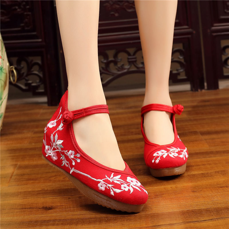 Shoes Women Lace Up Embroidered Shoes With High Slope Style Dancing Shoes Single Cloth Shoes