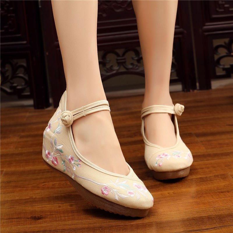 Shoes Women Lace Up Embroidered Shoes With High Slope Style Dancing Shoes Single Cloth Shoes