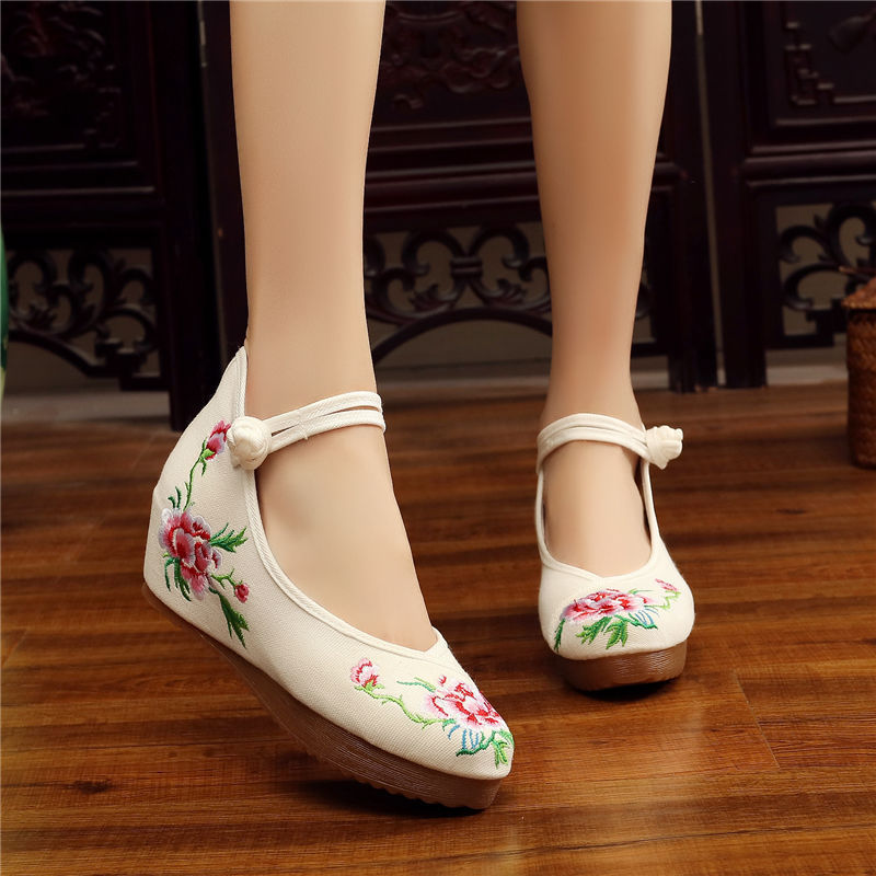 Shoes Women Lace Up Embroidered Shoes With High Slope Style Dancing Shoes Single Cloth Shoes