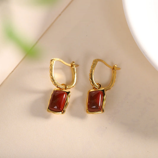 Simple Fashion Gold Plated Southern Red Agate Women's Earrings