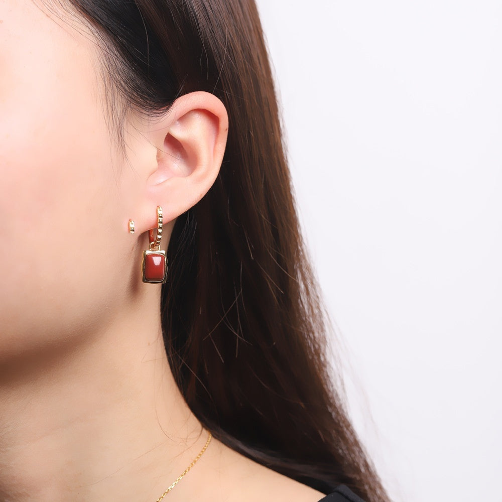 Simple Fashion Gold Plated Southern Red Agate Women's Earrings