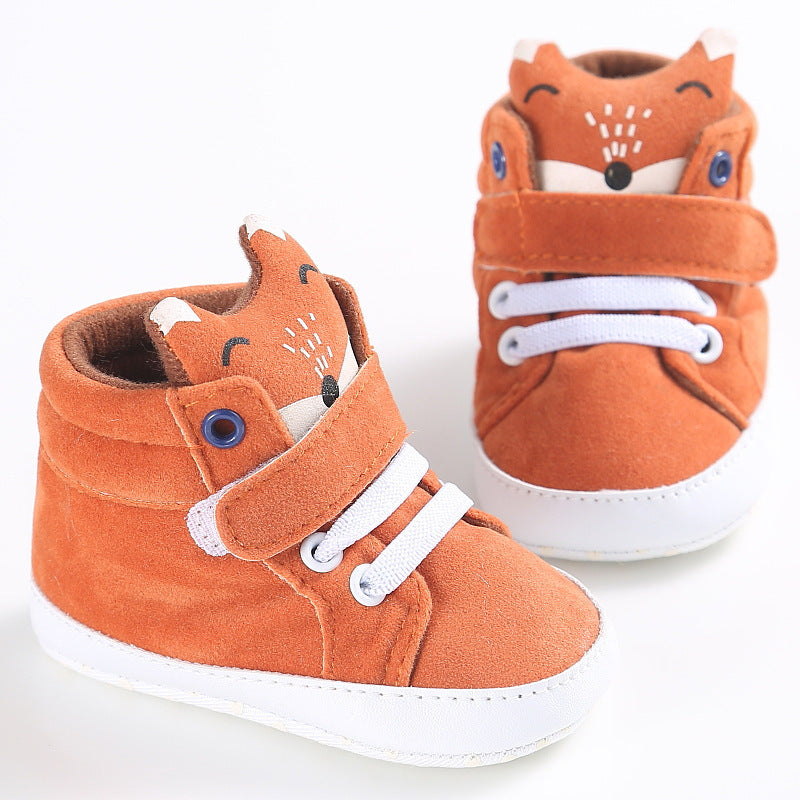 Puseky New Baby Boy Girls Shoes Cute Cartoon Bear Fox First Walkers Canvas Sneaker Anti-slip Soft Sole Toddler Shoes Footwear