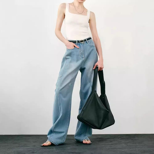 Sickle Wide Leg Thin Jeans Deconstructed Casual Loose Banana Pants