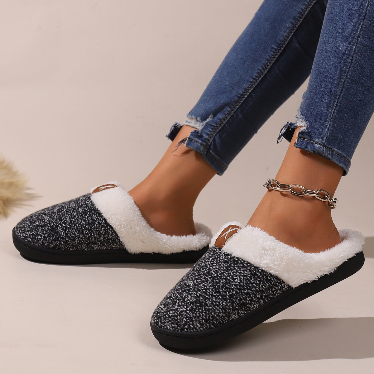 Winter Plush Slippers Fashion Thick Bottom Warm House Shoes For Women Men Indoor Bedroom Floor Slipper