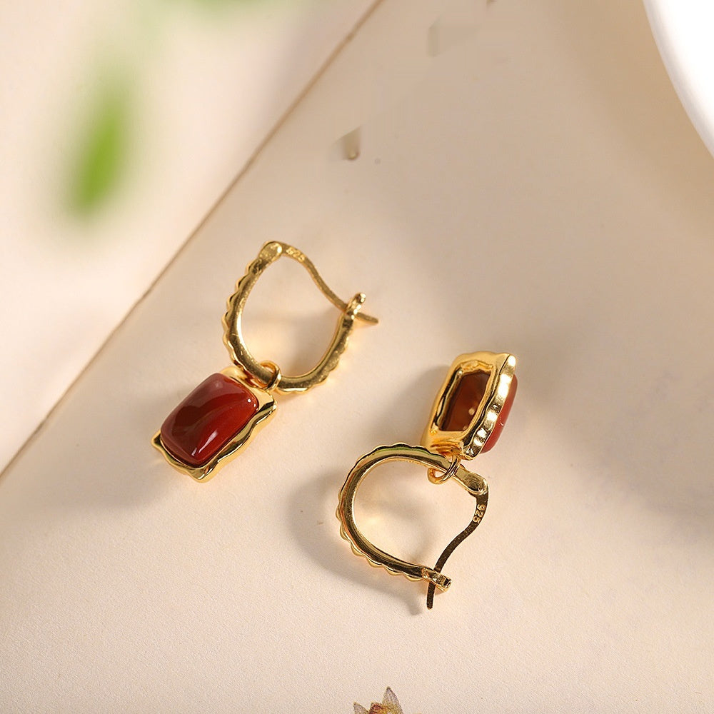 Simple Fashion Gold Plated Southern Red Agate Women's Earrings