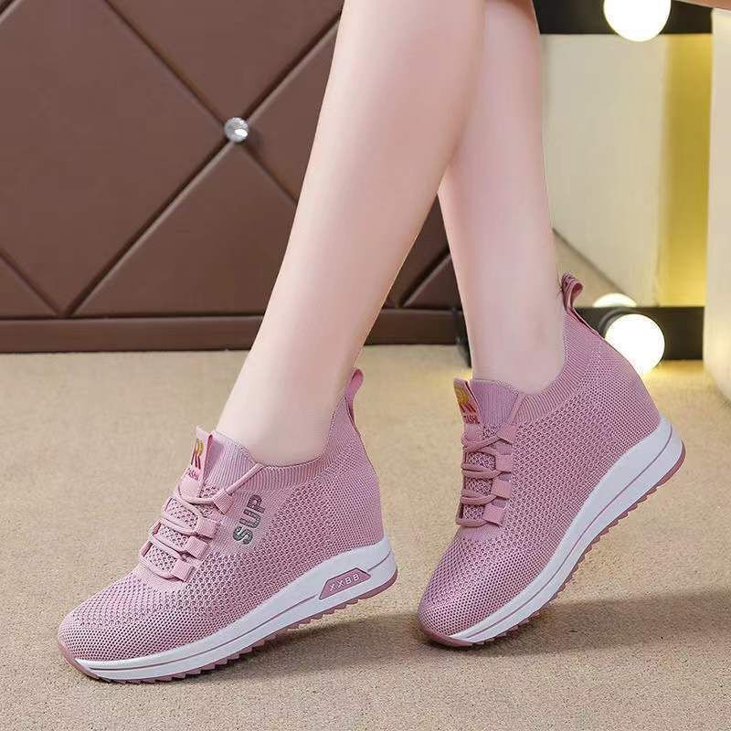 Platform Sneaker Fashionable Flying Woven Breathable Running Shoes