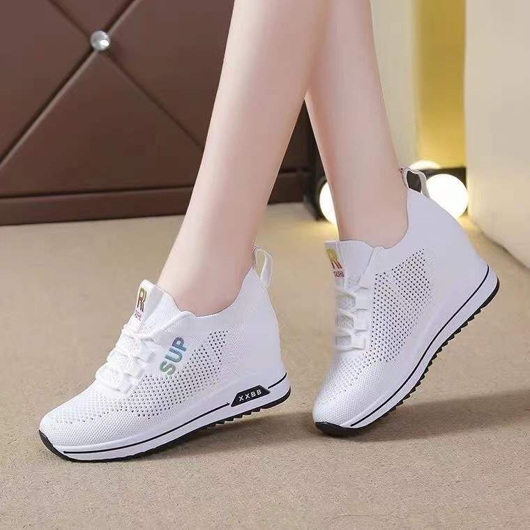 Platform Sneaker Fashionable Flying Woven Breathable Running Shoes