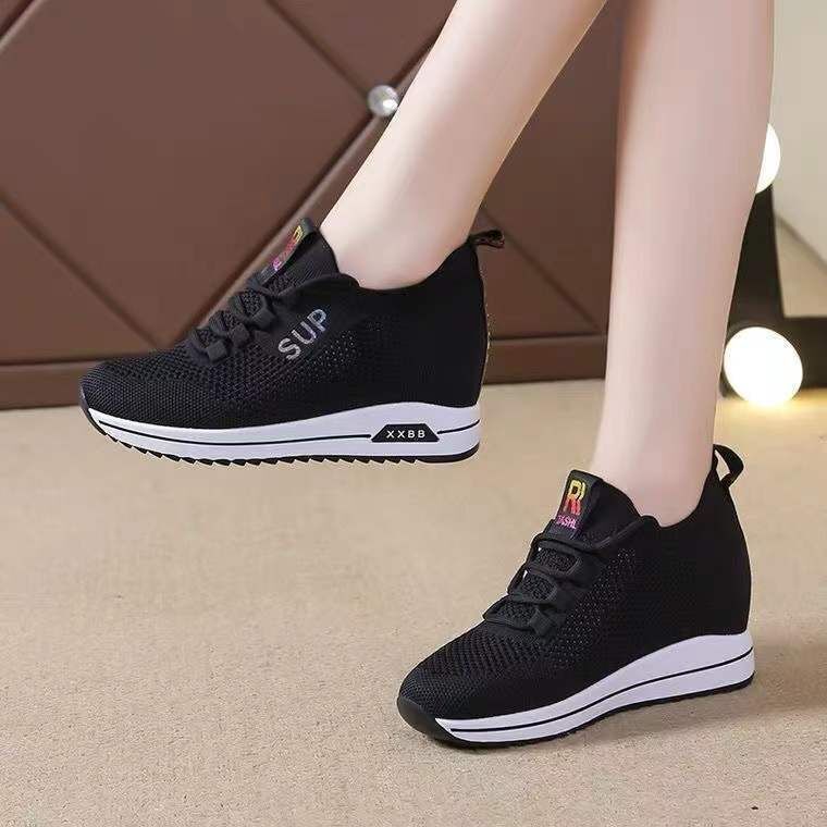 Platform Sneaker Fashionable Flying Woven Breathable Running Shoes