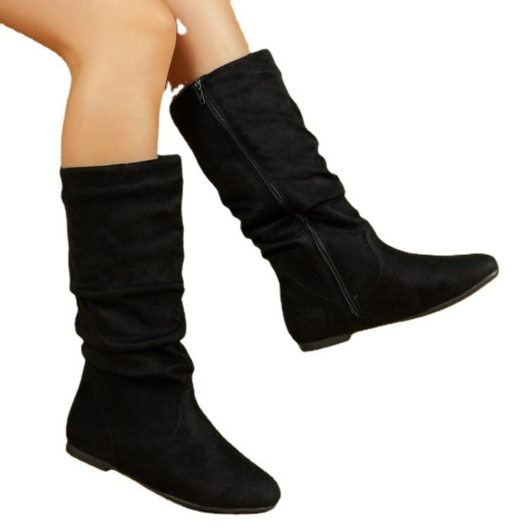 Winter Warm Round Toe Side Zipper Women's Middle Boots