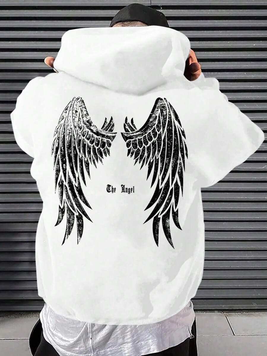 Trendy Angel Wings Printed Hooded Men's Sweater