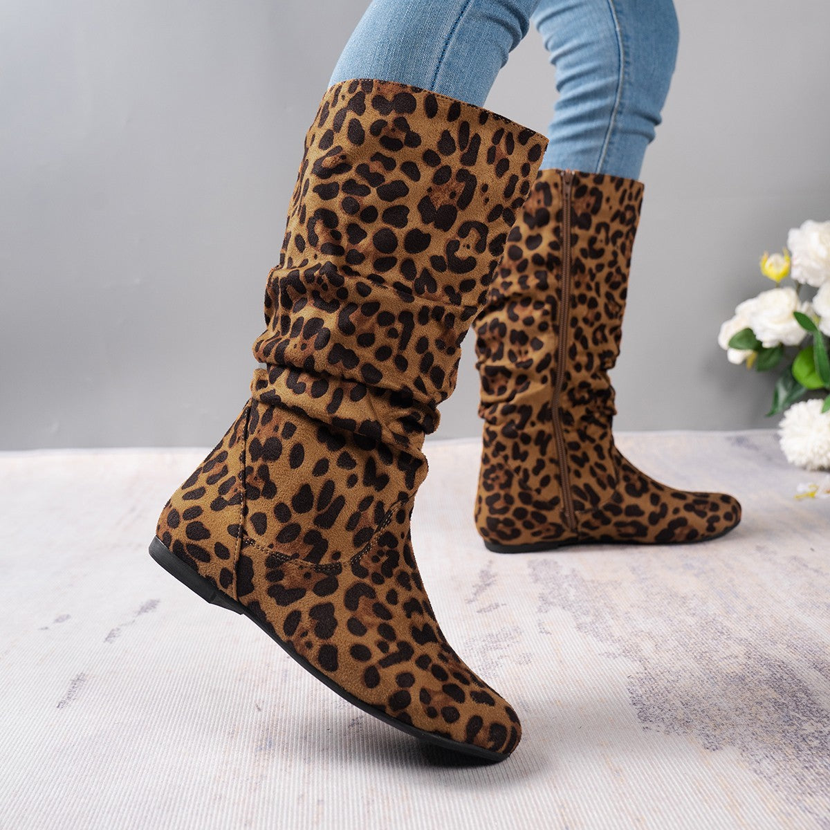 Winter Warm Round Toe Side Zipper Women's Middle Boots