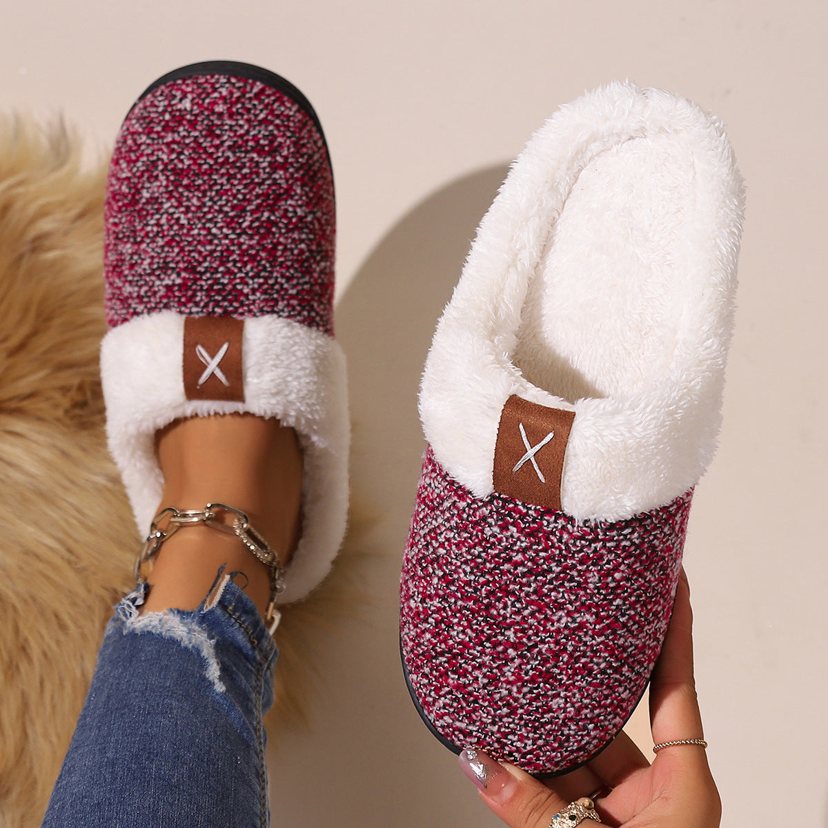 Winter Plush Slippers Fashion Thick Bottom Warm House Shoes For Women Men Indoor Bedroom Floor Slipper