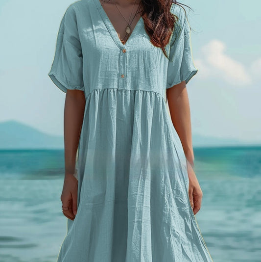 Women's Short-sleeved Cotton And Linen Swing Dress