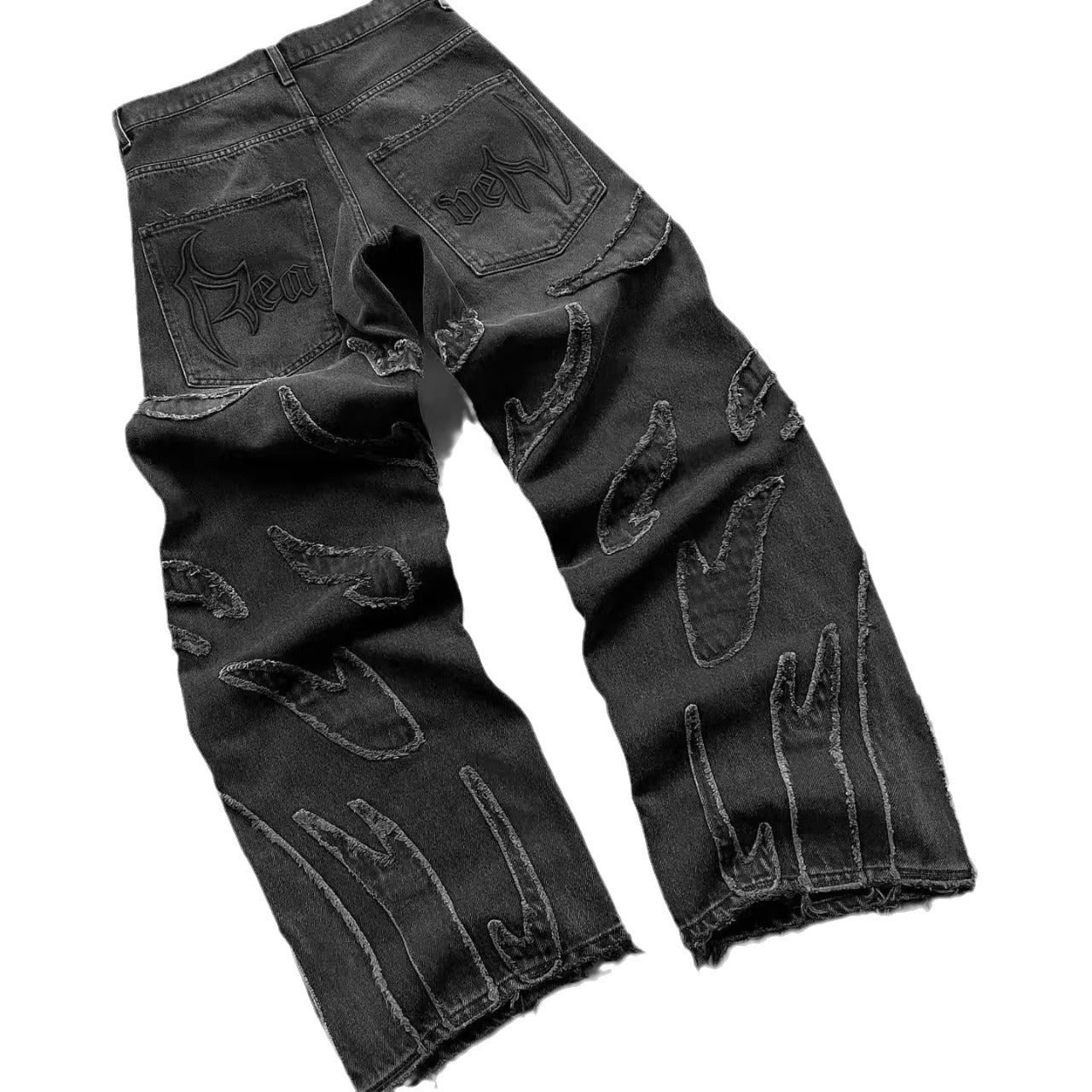 Retro Black Patchwork Hole Jeans Hip Hop