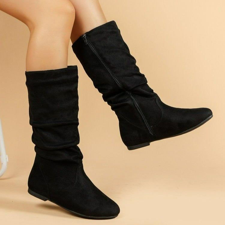 Winter Warm Round Toe Side Zipper Women's Middle Boots