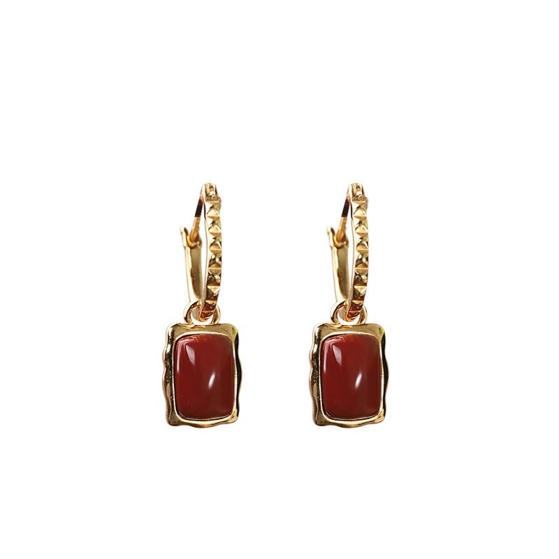 Simple Fashion Gold Plated Southern Red Agate Women's Earrings