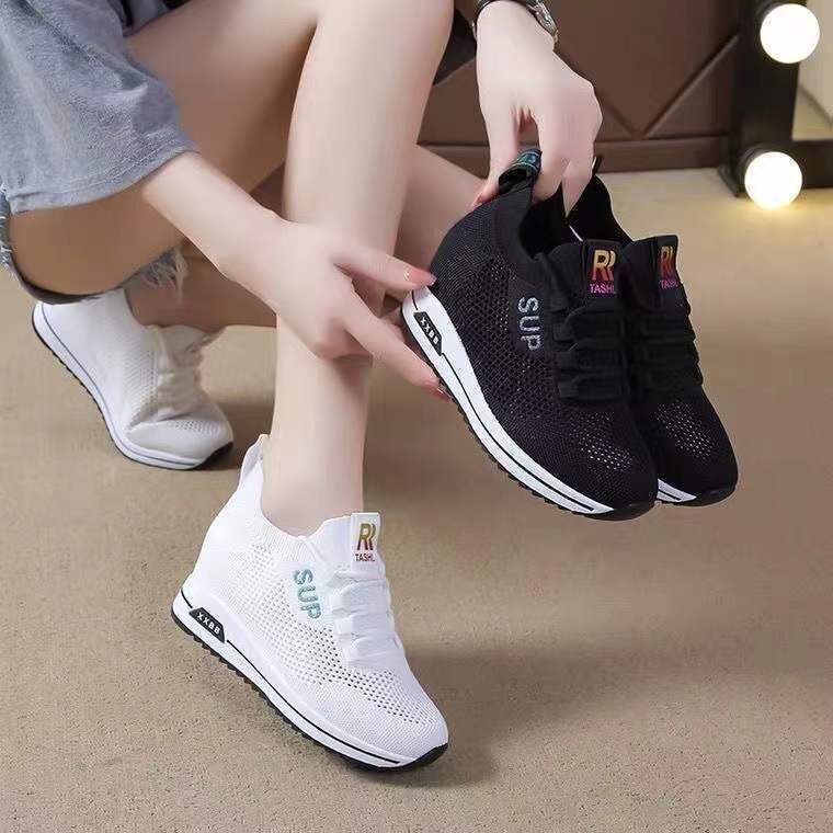 Platform Sneaker Fashionable Flying Woven Breathable Running Shoes