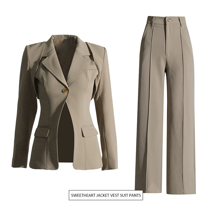 Waist-tight Waistcoat Jacket High Waist Straight-leg Pants Vest Suit