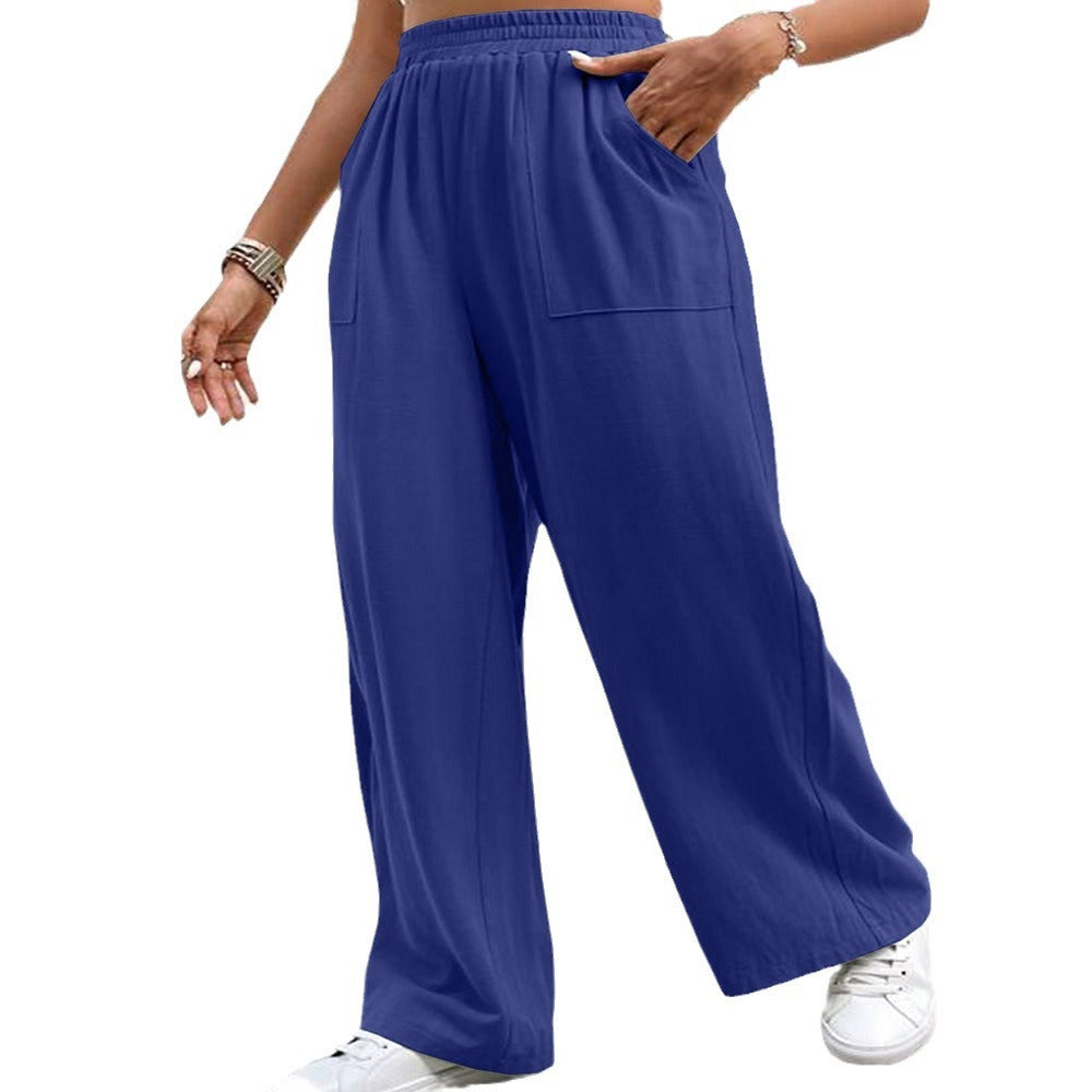 Women Middle-waisted Straight-leg Pants Loose Sports Pocket Casual Trousers