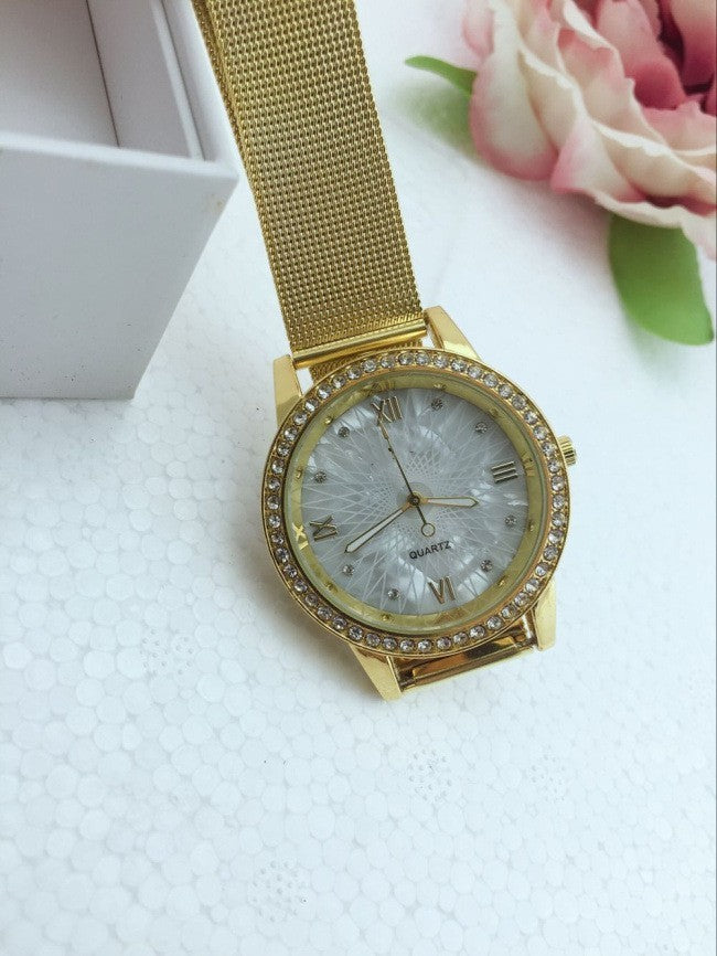 Watch female gold mesh belt men's and women's watches alloy electronic watches