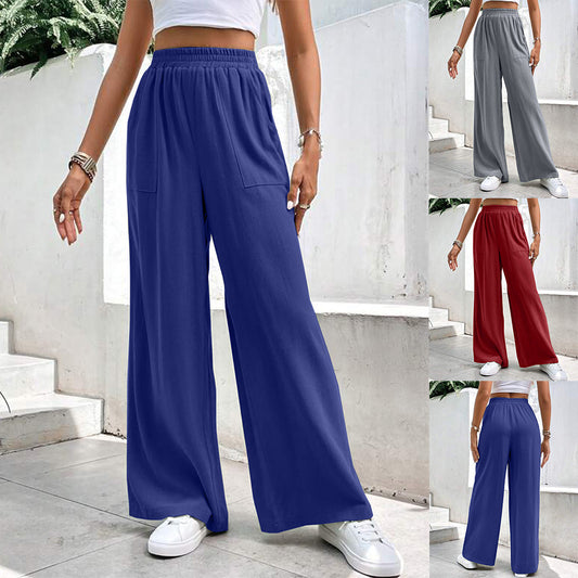 Women Middle-waisted Straight-leg Pants Loose Sports Pocket Casual Trousers