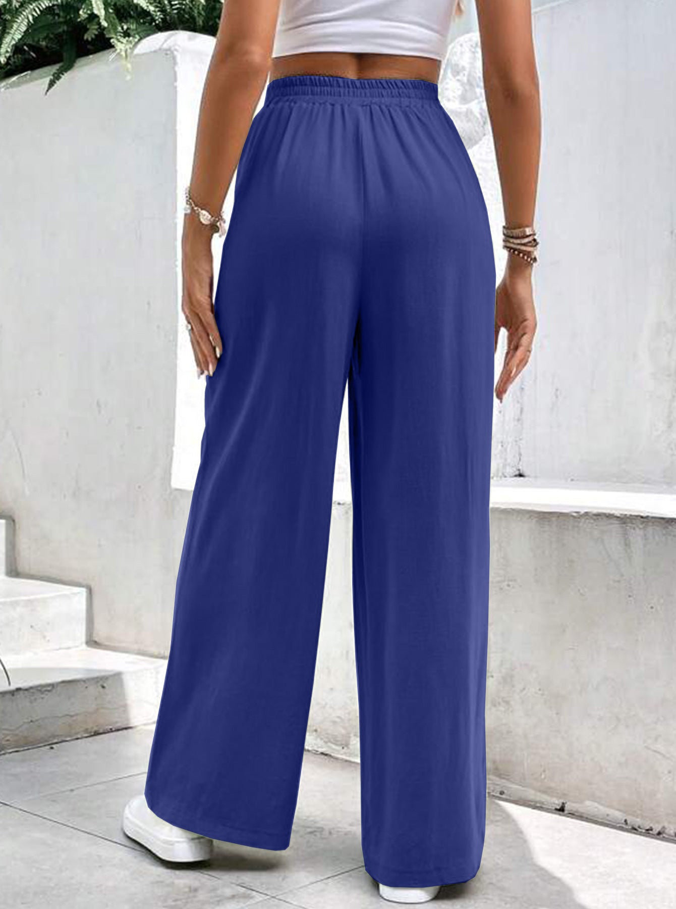 Women Middle-waisted Straight-leg Pants Loose Sports Pocket Casual Trousers